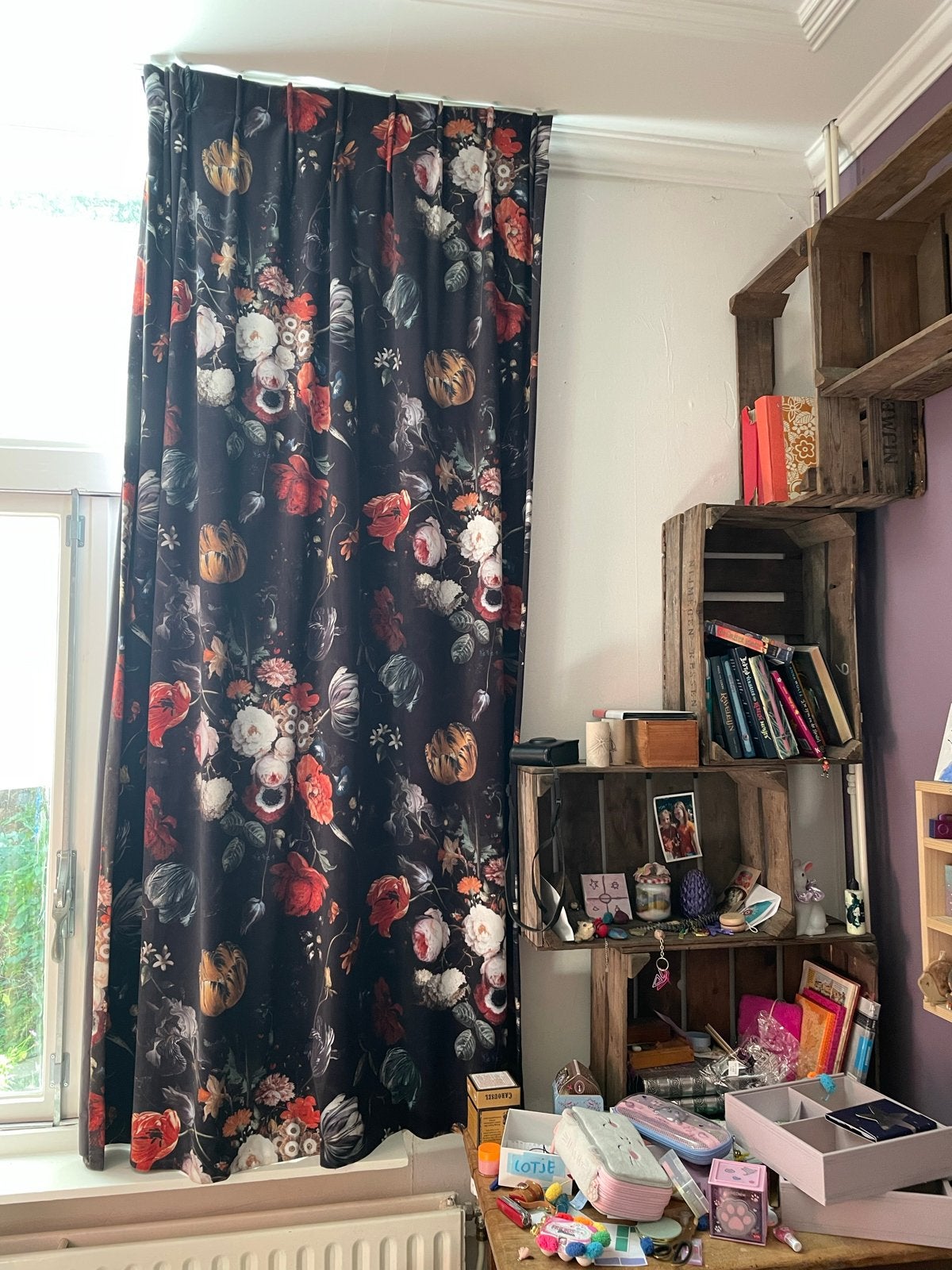 Mooi overgordijn met bloemen, verduisterend, Overgordijn, Overige merken, Verduisterend, Zwart