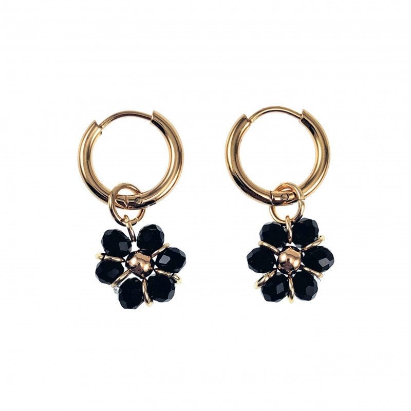 Ø14mm x 2mm Oorringen Dames Verguld RVS Zwart Gefacetteerde, Met kristal, Overige materialen, Hangers, Birgitta-Gracht 33, 6465 EL Kerkrade, Nederland