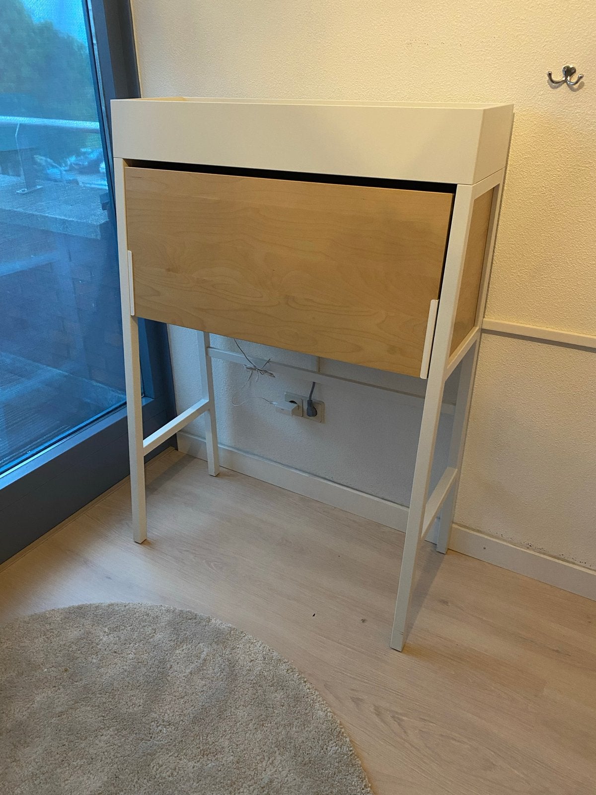 IKEA PS 2014 Secretaire - Wit/Berkenhout met verlichting, Ophalen, Opbergruimte, Gebruikt, Secretaire