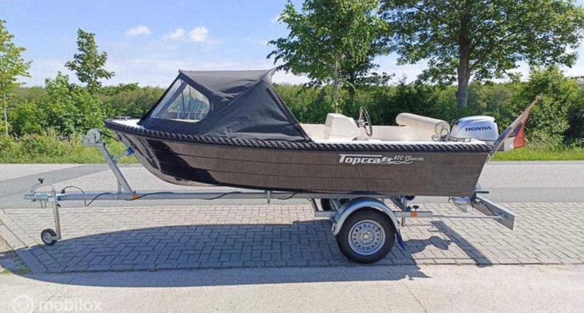 Topcraft 410 sloep, Honda 10 PK 4-takt + nieuwe bootrailer, Ophalen, Zo goed als nieuw