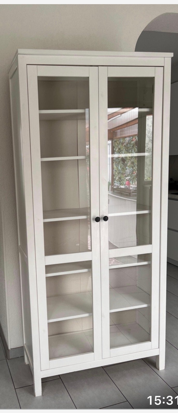 Witte buffetkast met glazen deuren, Huis en Inrichting, Gebruikt, 150 tot 200 cm, 25 tot 50 cm, Overige houtsoorten