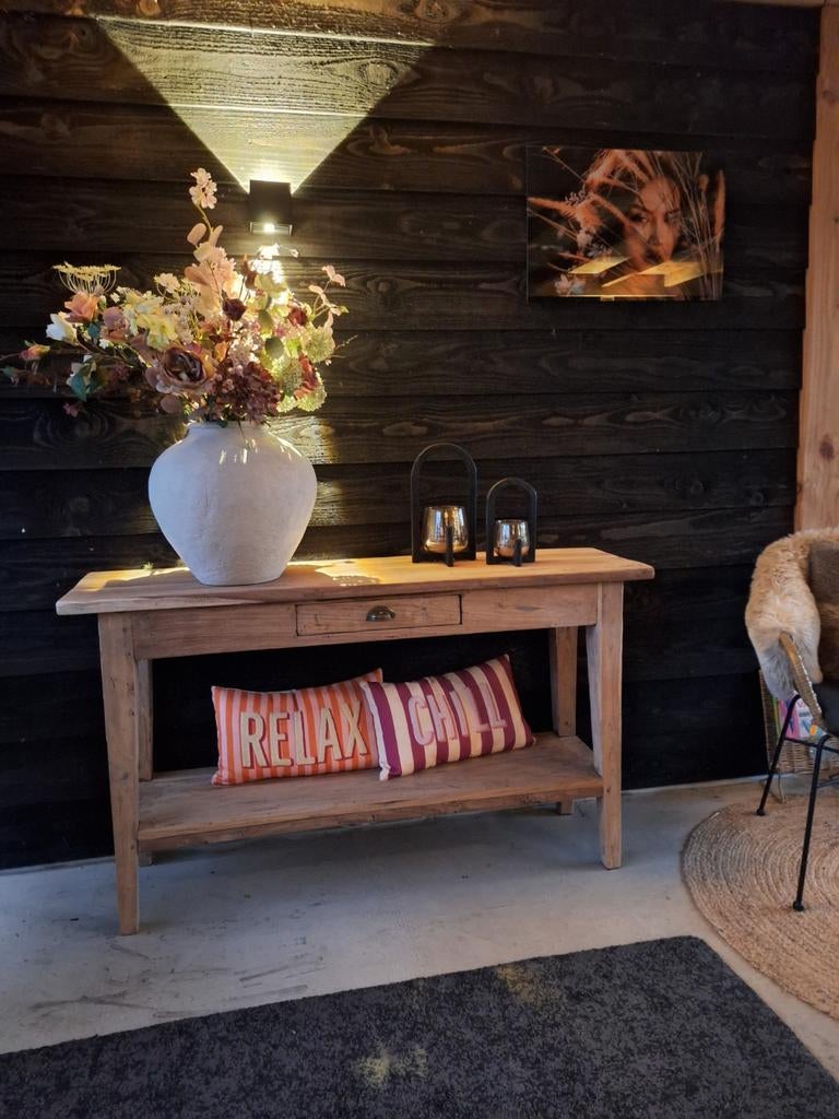 Landelijke Teak Sidetable, Huis en Inrichting, Tafels | Sidetables, Gebruikt, 25 tot 50 cm, 100 tot 150 cm, Rechthoekig, Teakhout