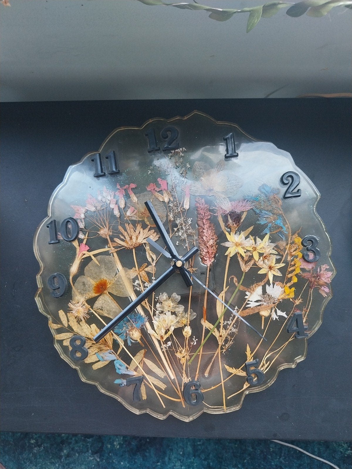 Unieke Epoxy droogbloemen klok, Ophalen, Wandklok