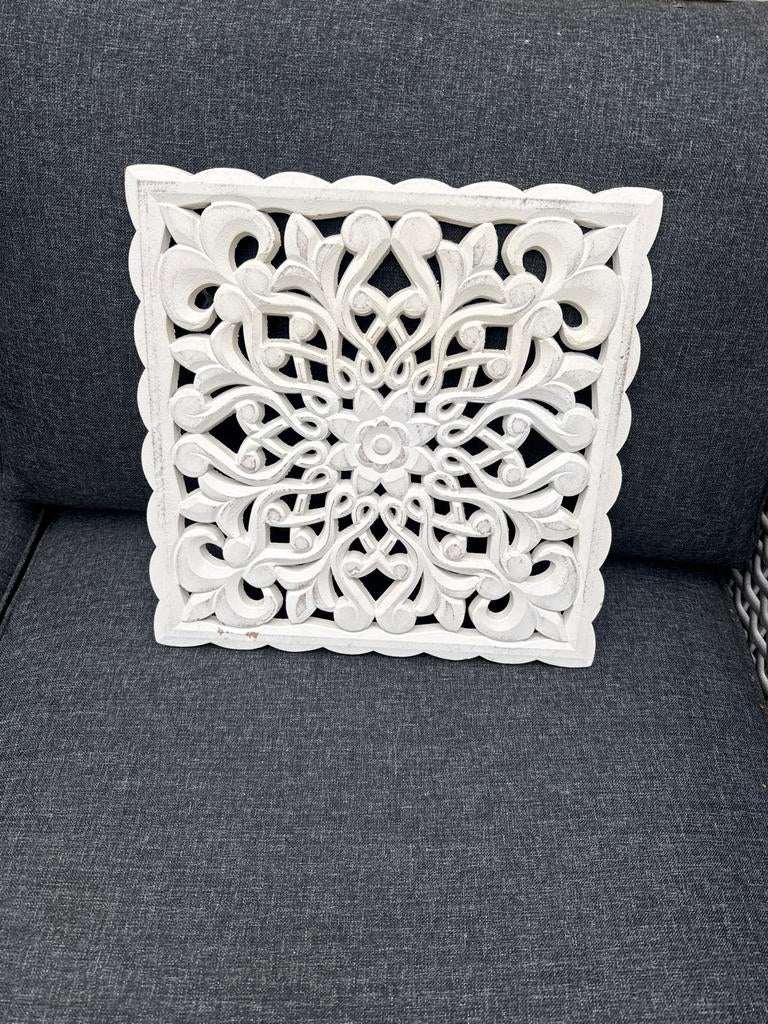Decoratief wit houten wandpaneel - Handgesneden patroon, Boho, Hout, Ophalen of Verzenden, Zo goed als nieuw