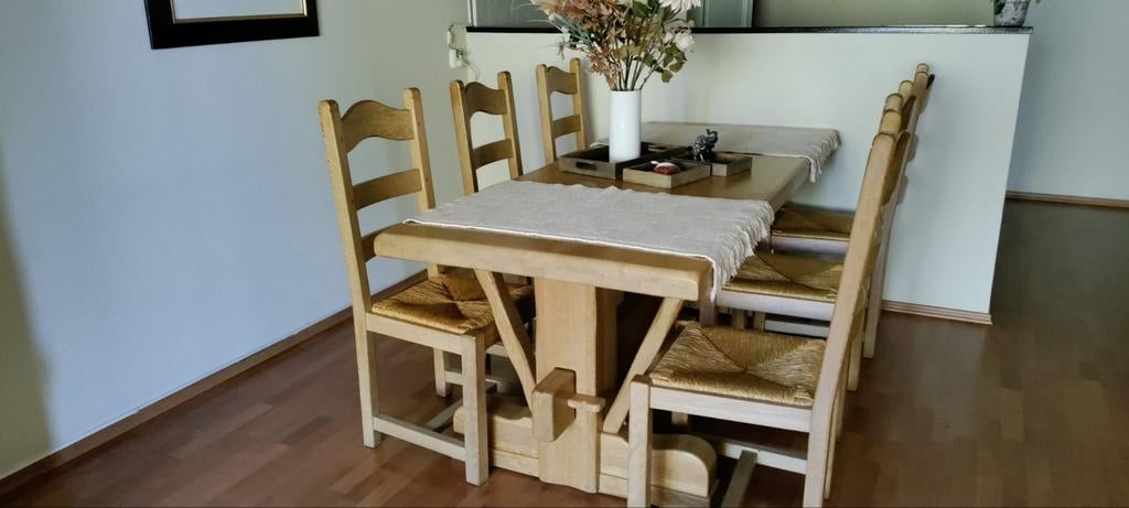 Tafel met 6 stoelen, Huis en Inrichting, Tafels | Eettafels, 200 cm of meer, Zo goed als nieuw, Rechthoekig, 50 tot 100 cm