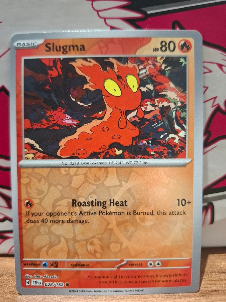 Pokemon Slugma TEF 028/162 reverse holo, Ophalen of Verzenden, Nieuw, Losse kaart
