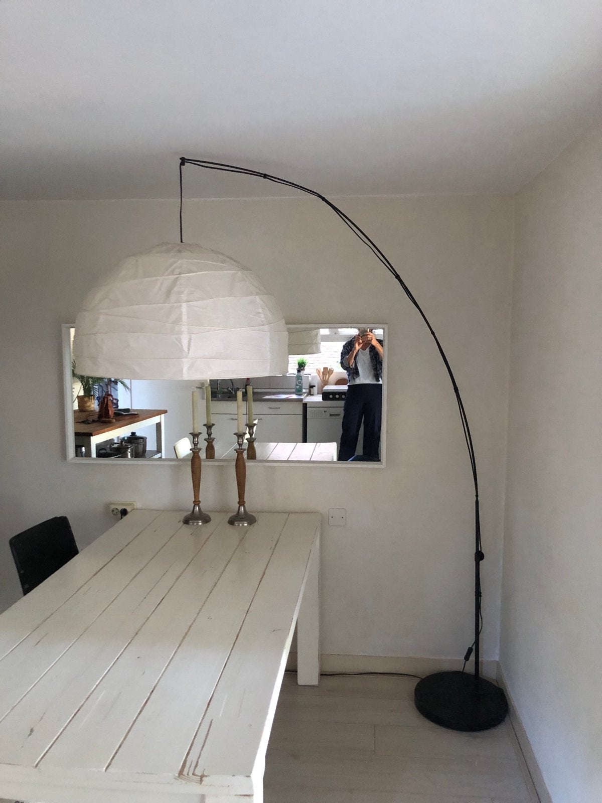 Ikea Regolit booglamp met rijstpapieren kap, Ophalen, Gebruikt, 200 cm of meer, Textiel