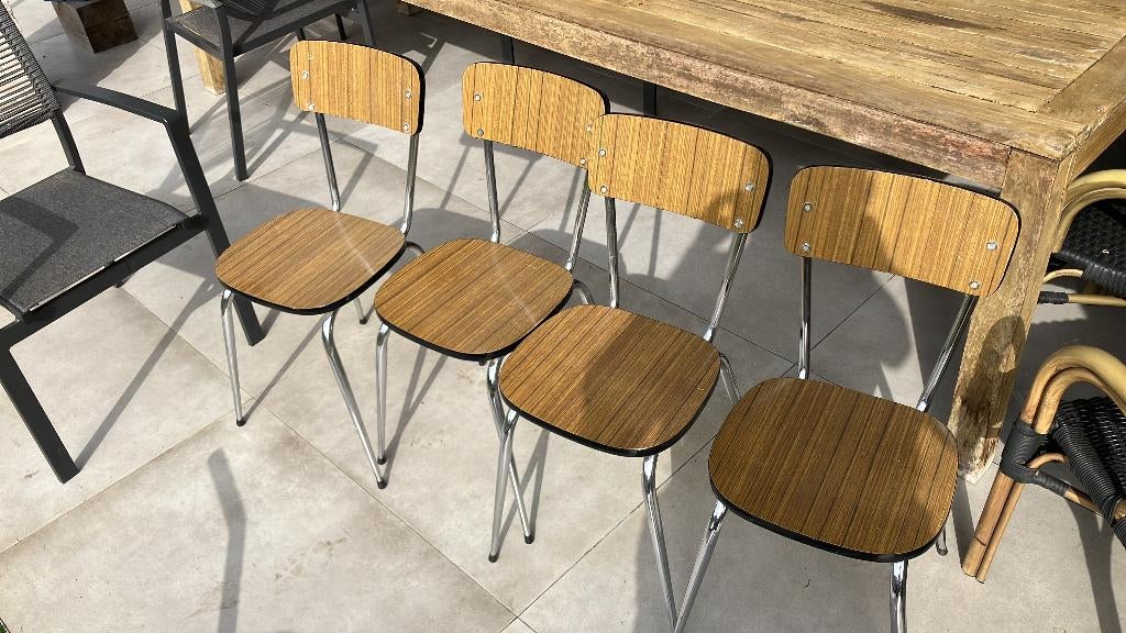 Formica stoelen houtlook, Ophalen, Gebruikt, Bruin, Vier