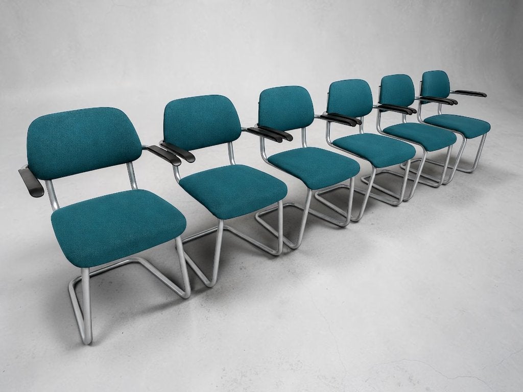 (120) 6x Artifort Lande Jami stoelen buisframe petrolblauw, Huis en Inrichting, Stoelen, -, Blauw, Artifort Lande, -