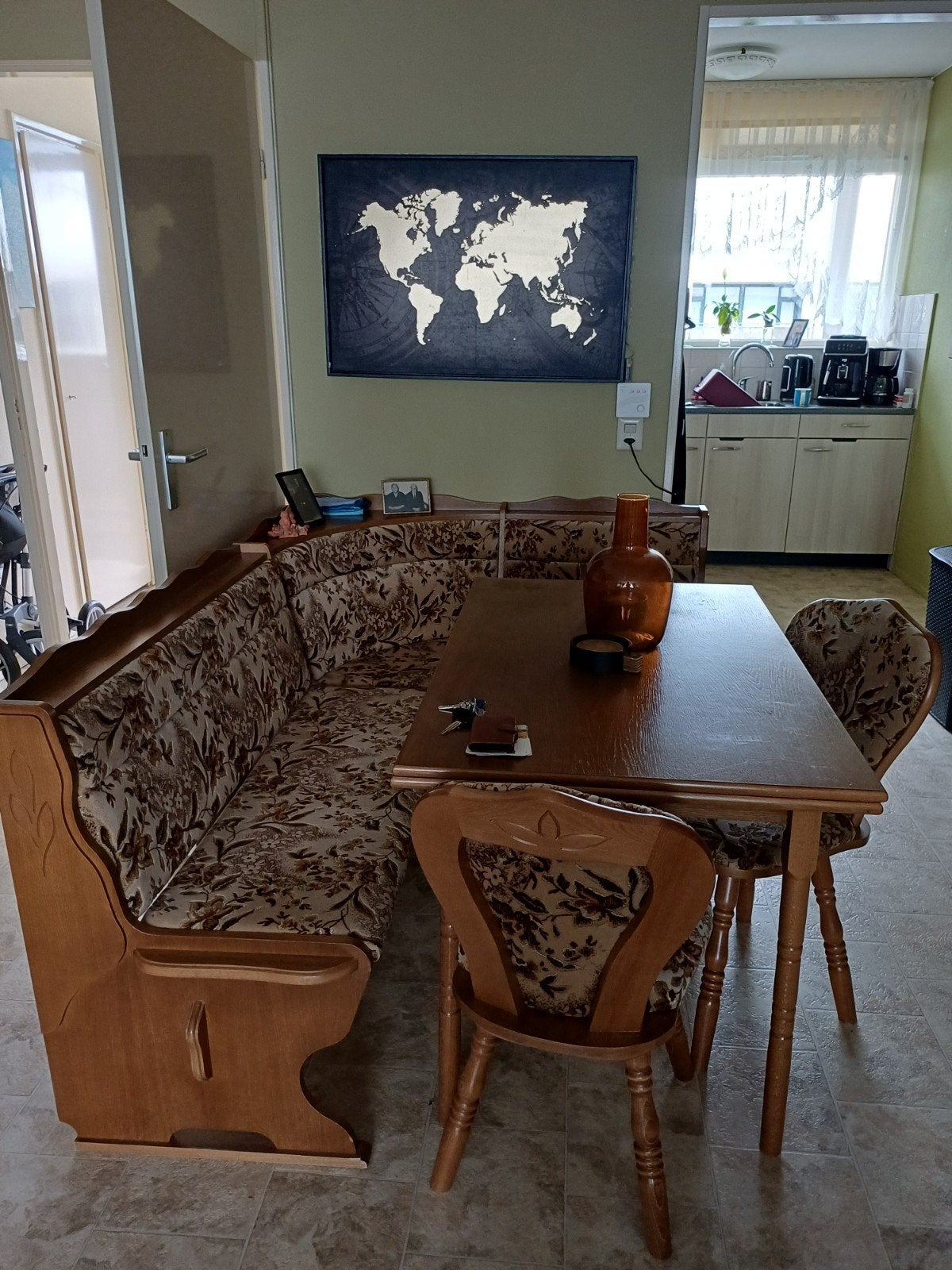 Gezellige hoekbank met eettafel en stoelen, Ophalen of Verzenden, Gebruikt, Rustiek, Klassiek, Landelijk, Minder dan 4 stoelen