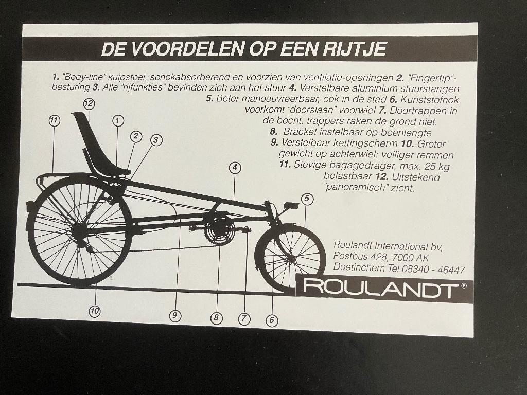 Roulandt ligfiets, Fietsen en Brommers, Gebruikt, Velgrem, Onderstuur, Ophalen