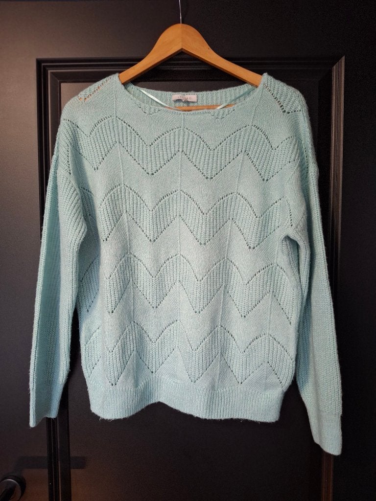 Lichtblauwe trui met zigzagpatroon Bel & Bo maat L, Kleding | Dames, Maat 42/44 (L), Ophalen of Verzenden, Zo goed als nieuw, Bel & bo