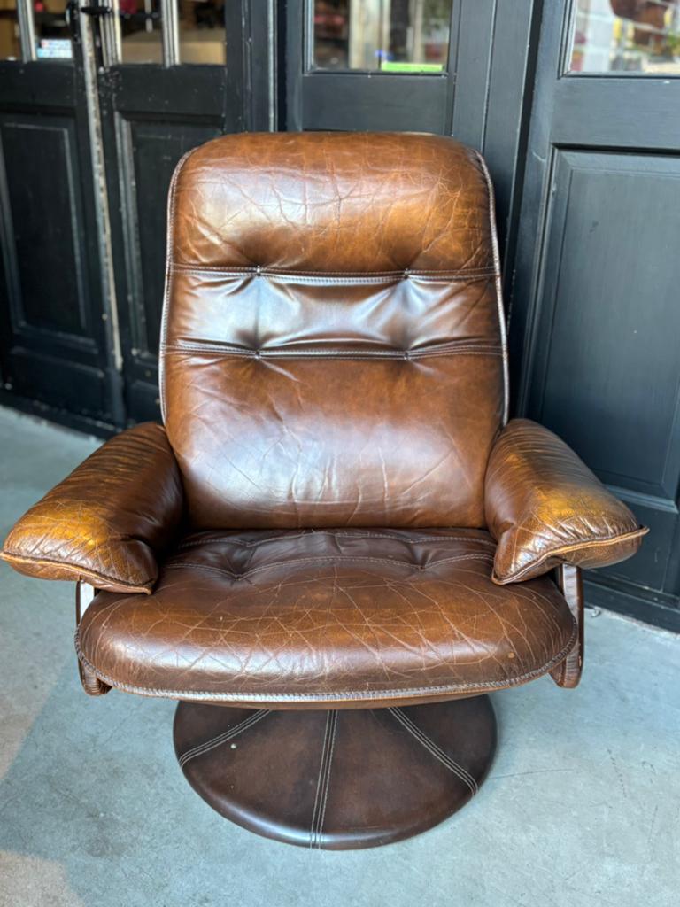 Leren Draaifauteuil Retro Vintage, Huis en Inrichting, Fauteuils, Gebruikt, Retro Vintage, 50 tot 75 cm, Leer