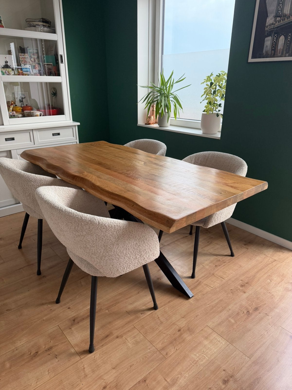 Eettafel Mangohout 180 x 90 cm industriële stijl, Ophalen, 50 tot 100 cm, Zo goed als nieuw, 150 tot 200 cm