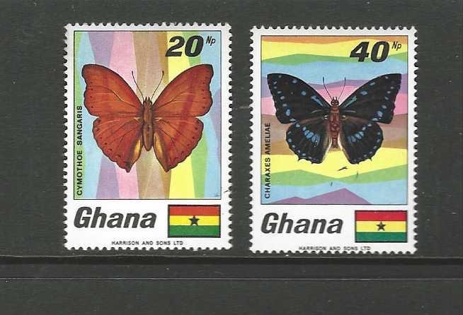 Ghana 2 vlinders hoogste waarde uit blok 31  jaar 1968, Verzenden, Postfris, Dier of Natuur