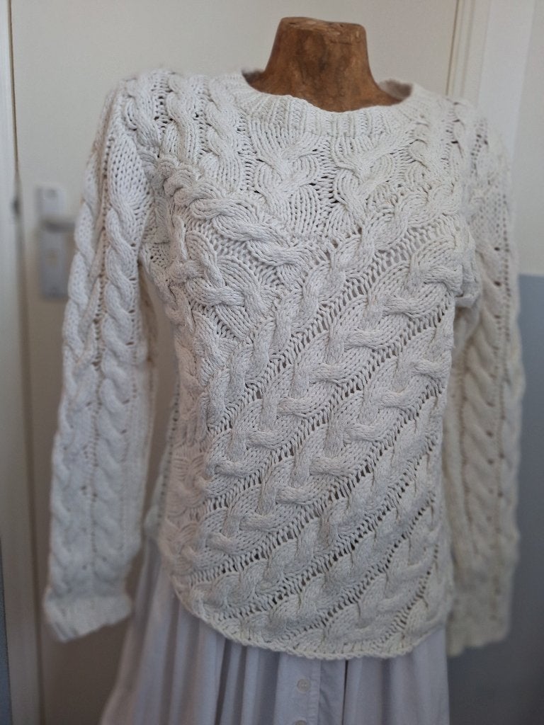 Wite kabeltrui van wolkatoenmix maat s/m, Maat 38/40 (M), H&M, Wit, Ophalen of Verzenden