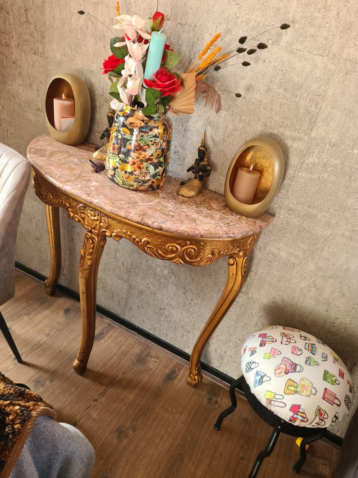 Prachtige Marmeren Console Tafel met Gouden Details, Ophalen of Verzenden