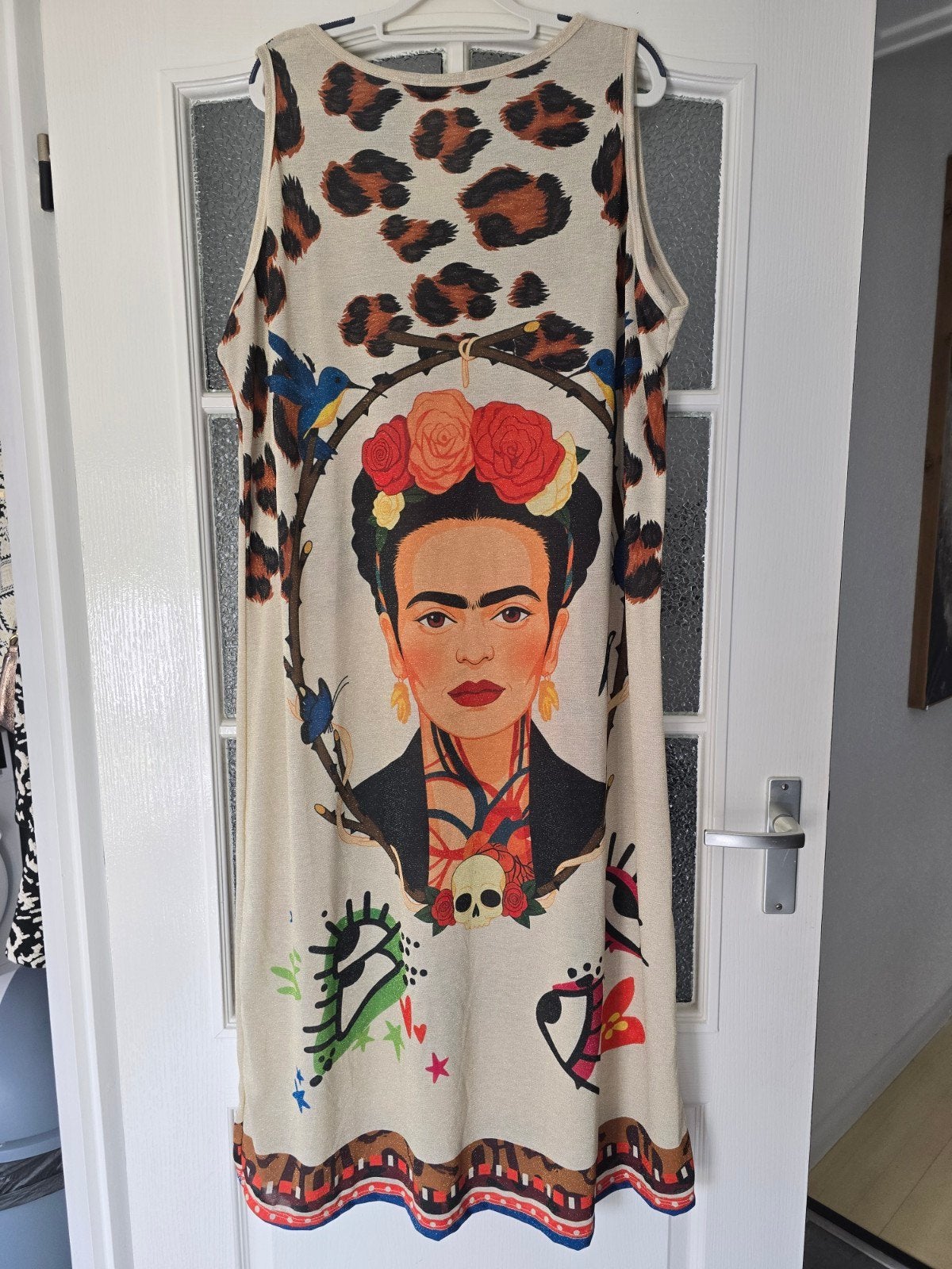 Nieuwe jurk Frida Kahlo beige glitter 42 44 46, Kleding | Dames, Beige, Maat 42/44 (L), Nieuw, Ophalen of Verzenden