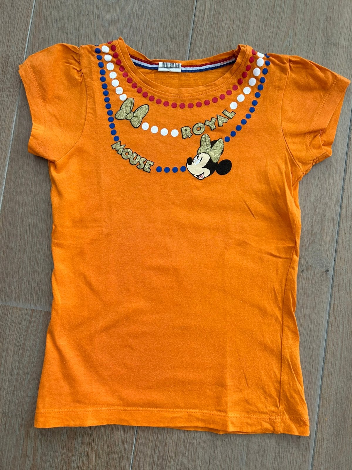 Oranje Minnie Mouse shirt 140-146, Kinderen en Baby's, Kinderkleding | Maat 140, Ophalen of Verzenden, Gebruikt, Meisje, Shirt of Longsleeve