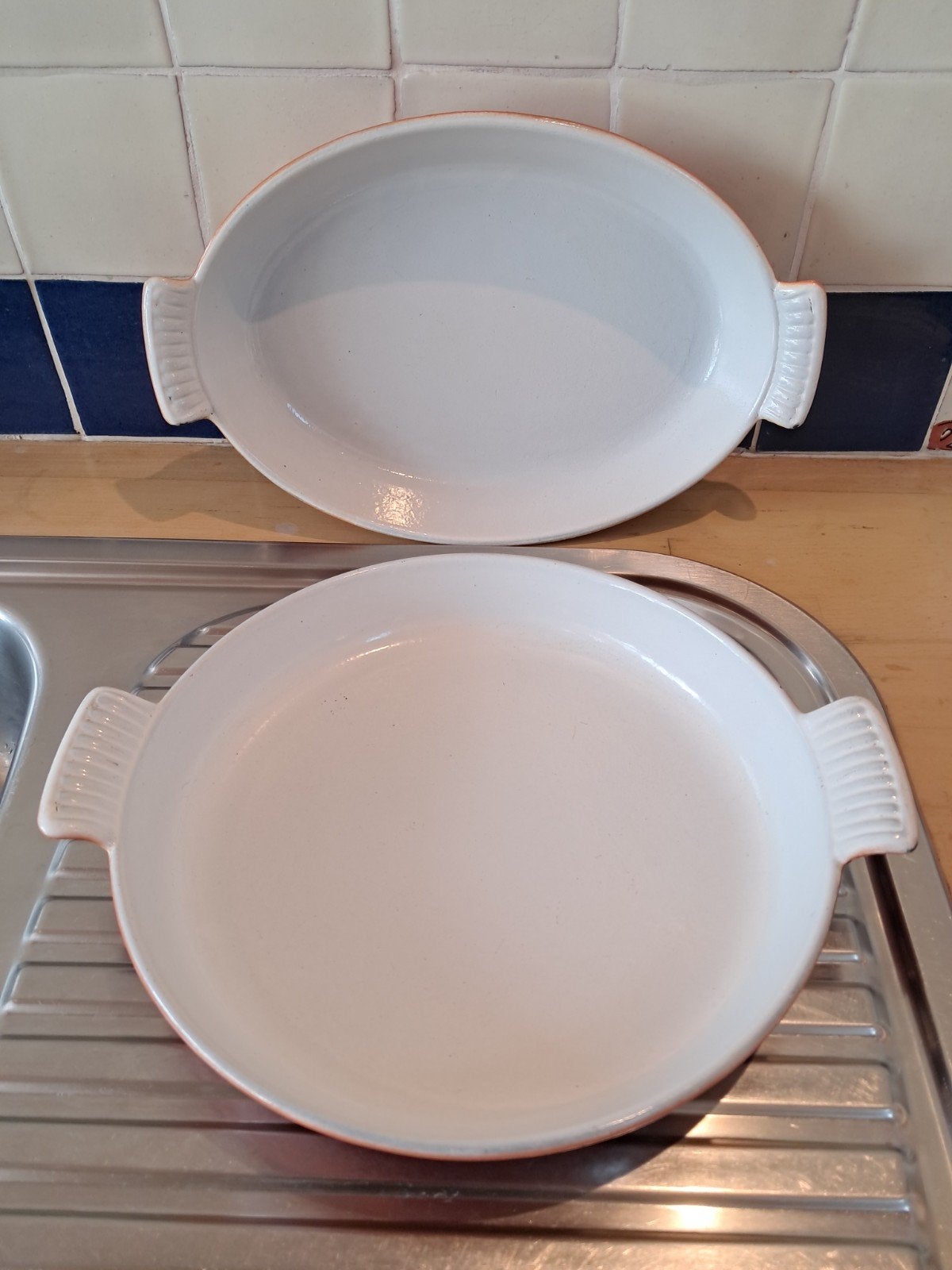 Fraaie set van 2  topkwaliteit gietijzeren ovenschalen izg, Gebruikt, Gietijzer, Overige typen, Ophalen of Verzenden