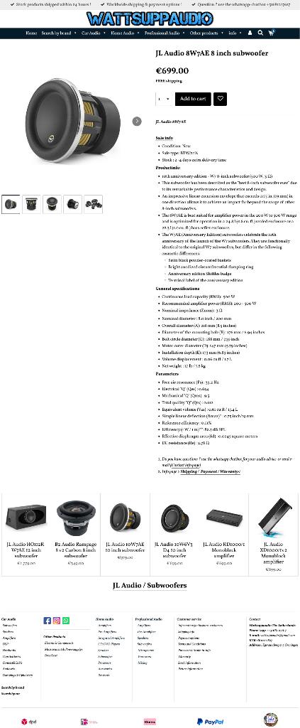 JL Audio 8W7AE 8 inch subwoofer JL W7, Hifi-Focus, Aalsmeerderweg 173 1432 CL, Aalsmeer, Nieuw, Ophalen of Verzenden