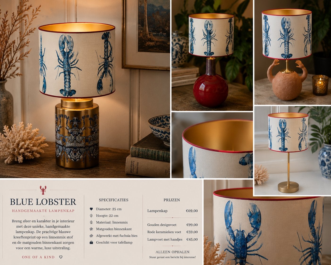 Handgemaakte lampenkap, Huis en Inrichting, Lampen | Tafellampen, Nieuw, Textiel, Handgemaakt, Blauw, Overige stijlen, Ophalen