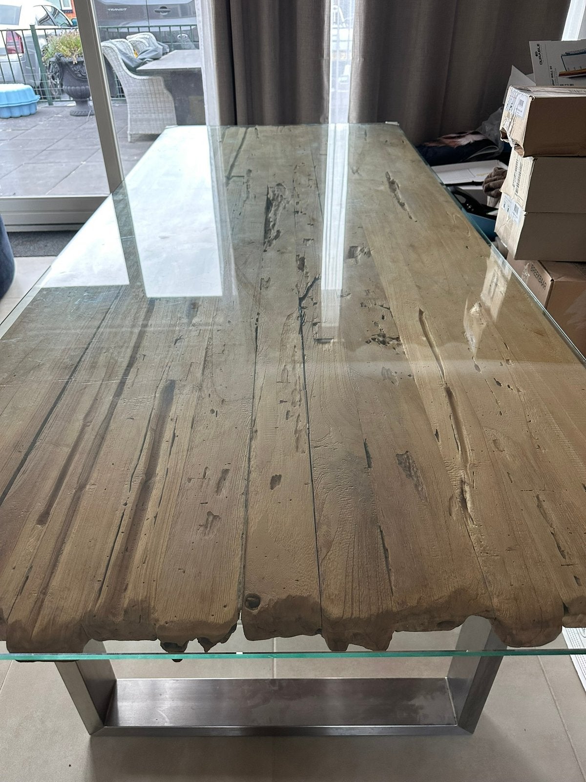 Rofra eettafel 240 cm Met glasplaat, Huis en Inrichting, Ophalen, 200 cm of meer, 50 tot 100 cm, Zo goed als nieuw