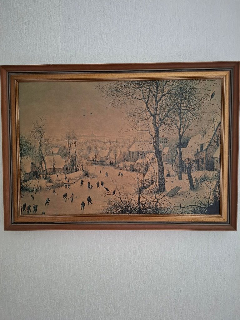 Afbeelding winters landschap op hout, Ophalen, Paneel, Landschap, Klassiek