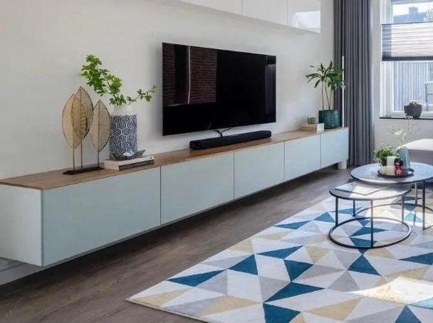 Besta TV meubel met houtlook bovenblad op maat, Ophalen, Gebruikt, 200 cm of meer, Minder dan 100 cm