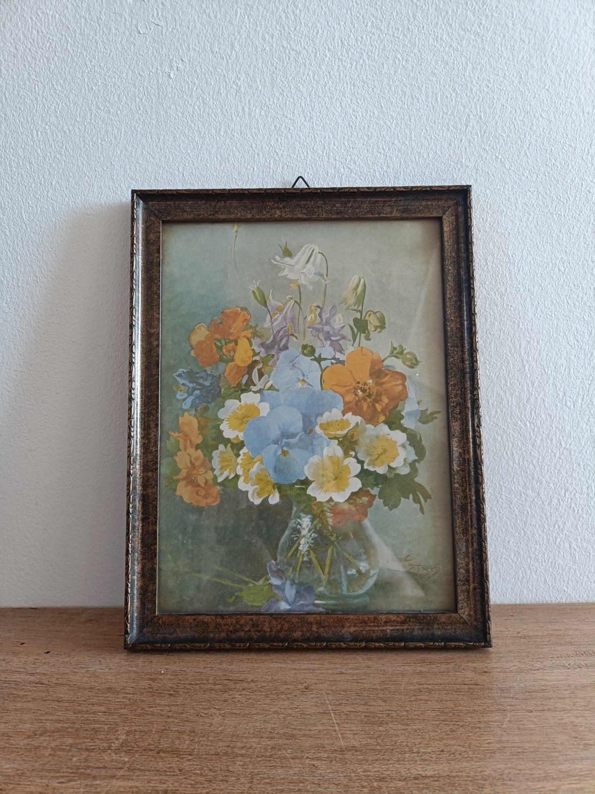 Vintage fotolijst met details (incl. bloemenprint), Antiek en Kunst, Kunst | Schilderijen | Klassiek, Ophalen