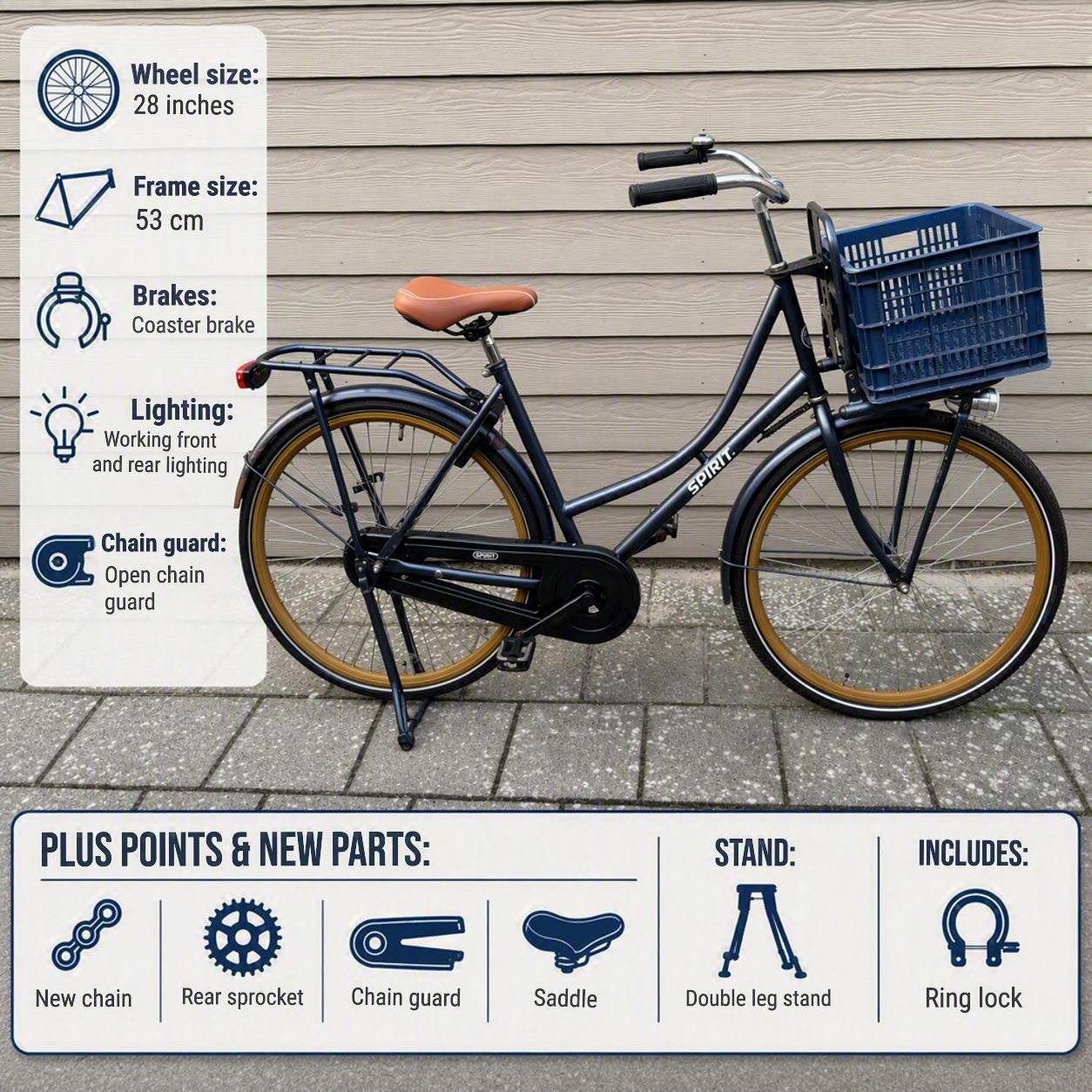 Spirit Transportfiets Dames - Mat Blauw (Nieuwe onderdelen!), Fietsen en Brommers, Velgrem, Zo goed als nieuw, Ophalen, Overige merken