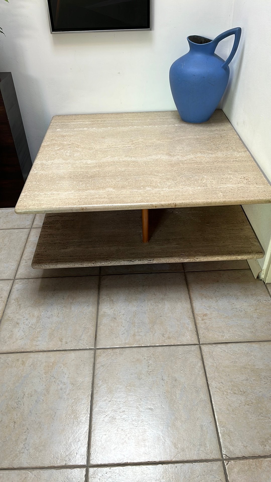 Salontafel Travertin natuursteen, Ophalen, Gebruikt, Vierkant, 100 tot 150 cm