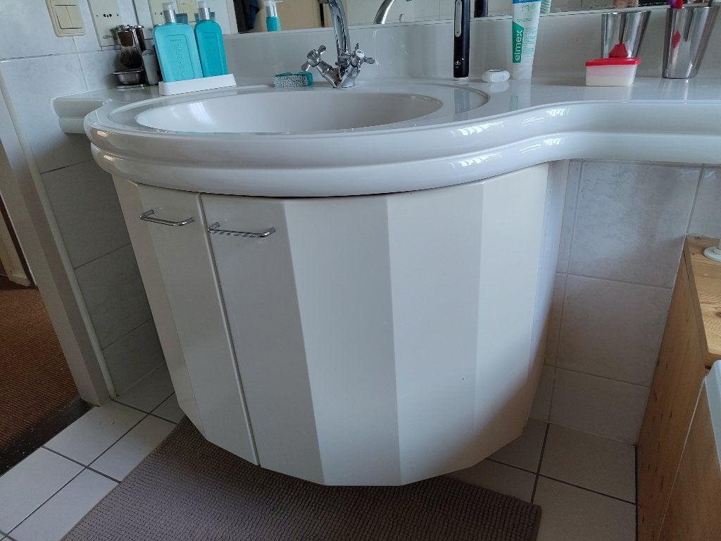 Badkamermeubel met composiet wastafel en Dornbracht kraan, Ophalen, Gebruikt, 100 tot 150 cm, Minder dan 100 cm