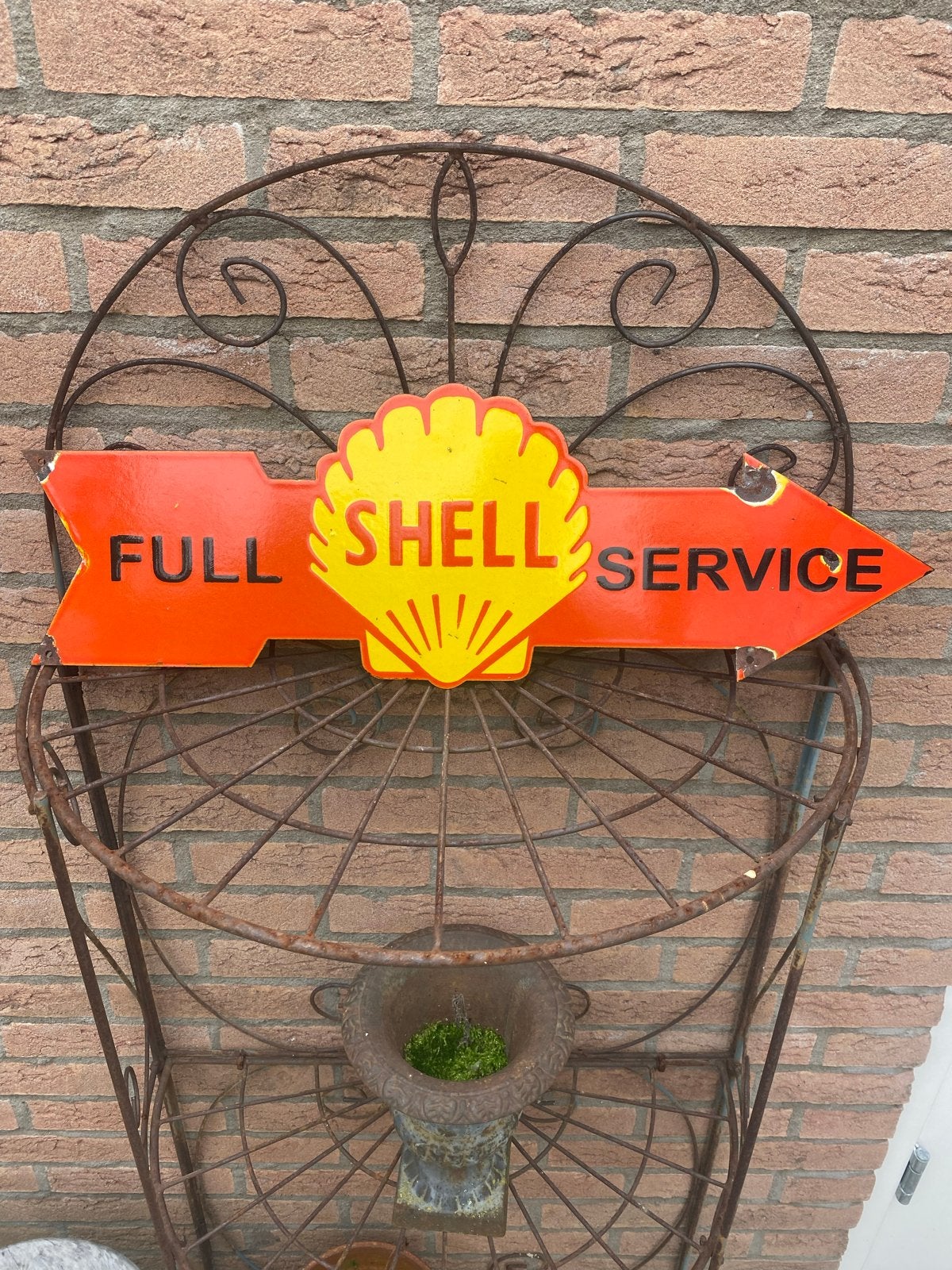 Vintage Shell Emaille Bord 'Full Service' - Zeldzaam, Ophalen of Verzenden, Gebruikt, Reclamebord