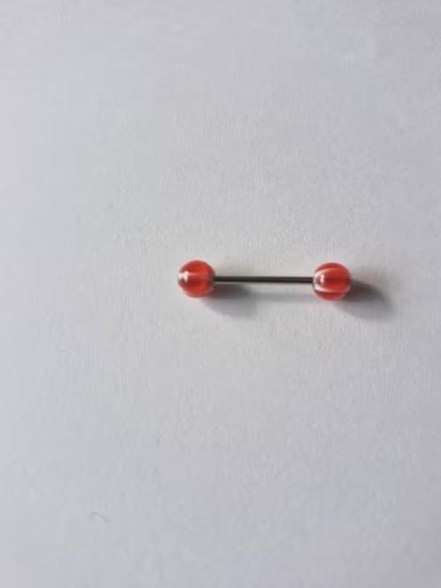 Tongpiercing rood met wit blauwe ster nr11 h3, Tongpiercing, Staal, Onbekend, Nieuw