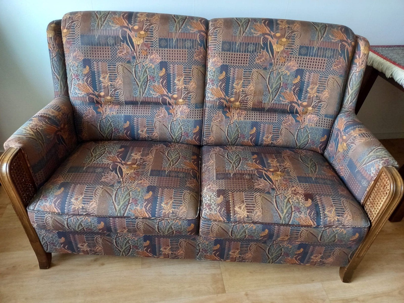 Vintage 2-zits bank 150cm met rieten details, Ophalen, Gebruikt, 150 tot 200 cm, Vintage