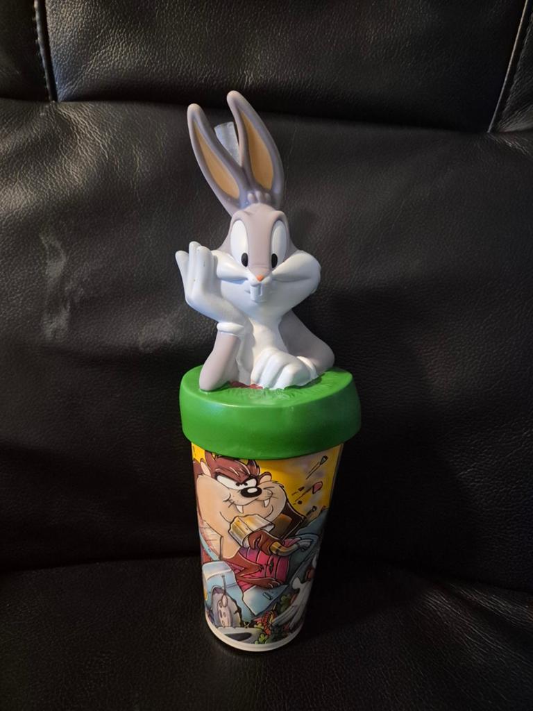Vintage Looney Tunes Bugs Bunny beker met rietje, Ophalen of Verzenden, Gebruikt