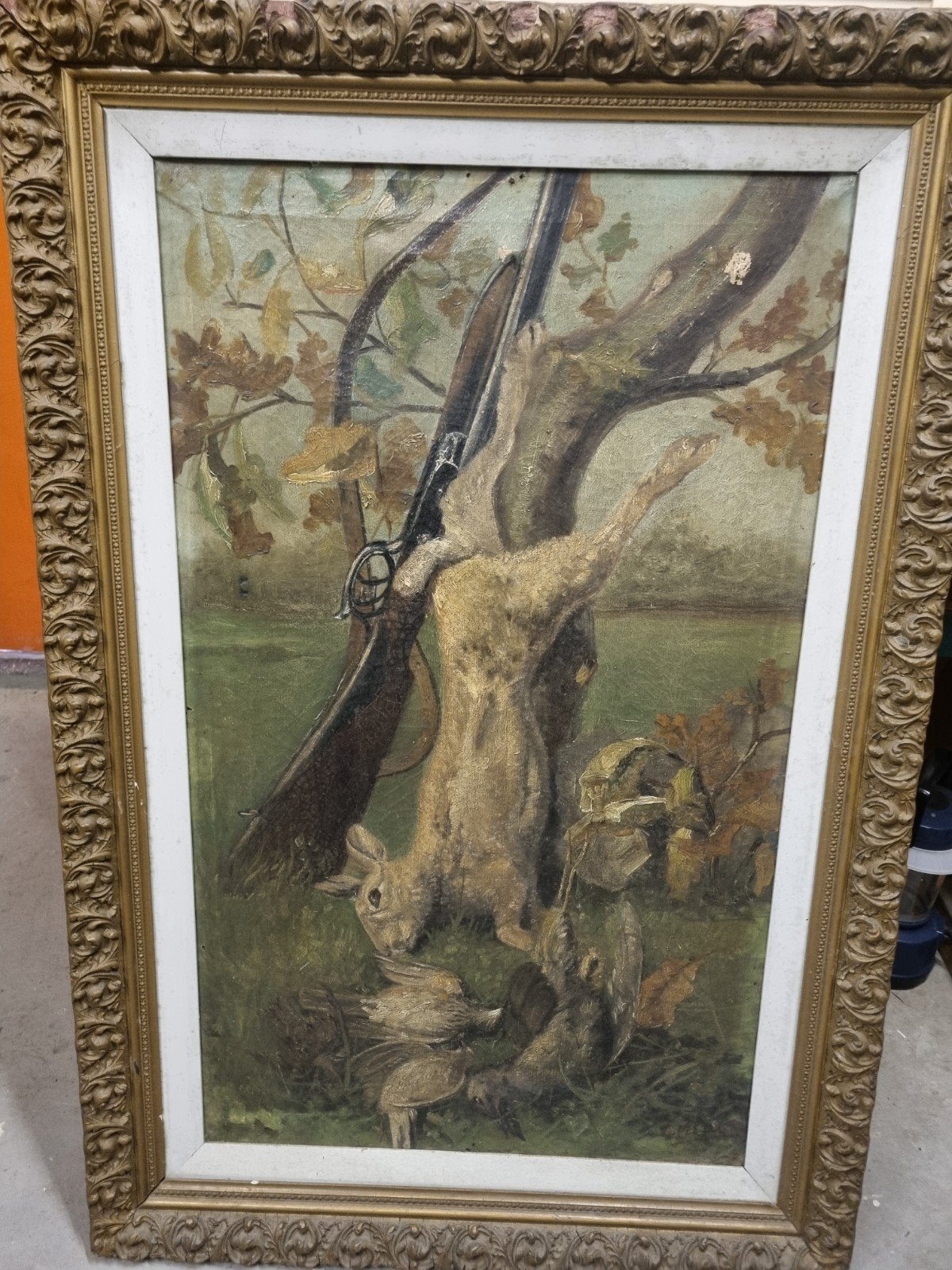 Klassiek Jachtstilleven met Haas en Vogels, Olieverf, Ophalen