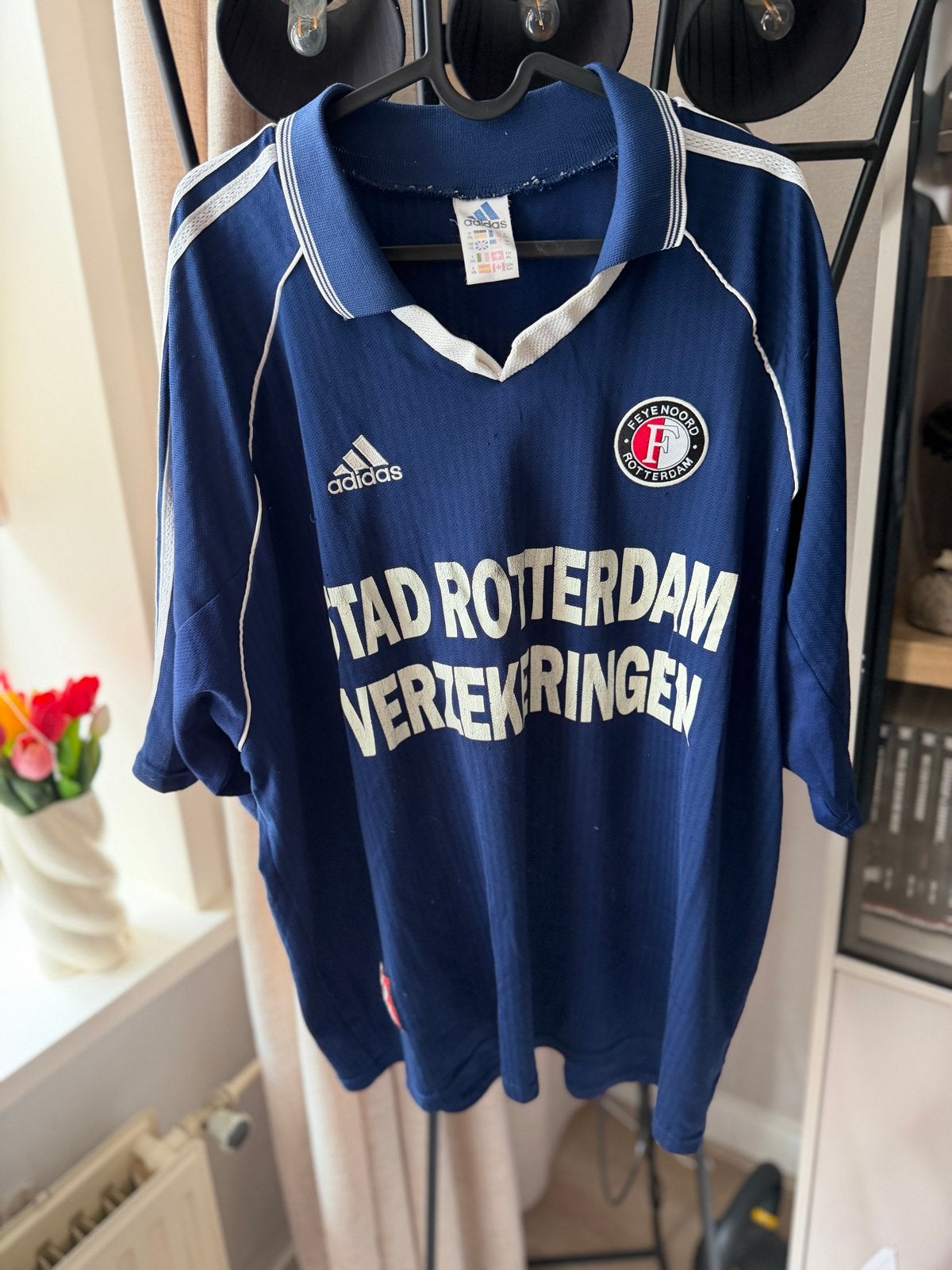 Vintage Feyenoord Thuisshirt Adidas Maat XL, Blauw, Ophalen of Verzenden, Gedragen, Maat 46/48 (XL) of groter