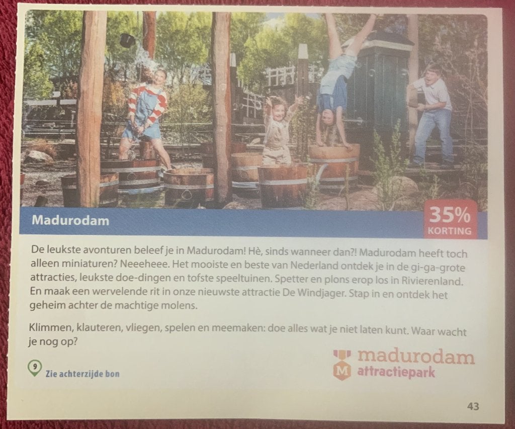 Madurodam in Den Haag Voordeelbon, Drie personen of meer, Kortingskaart
