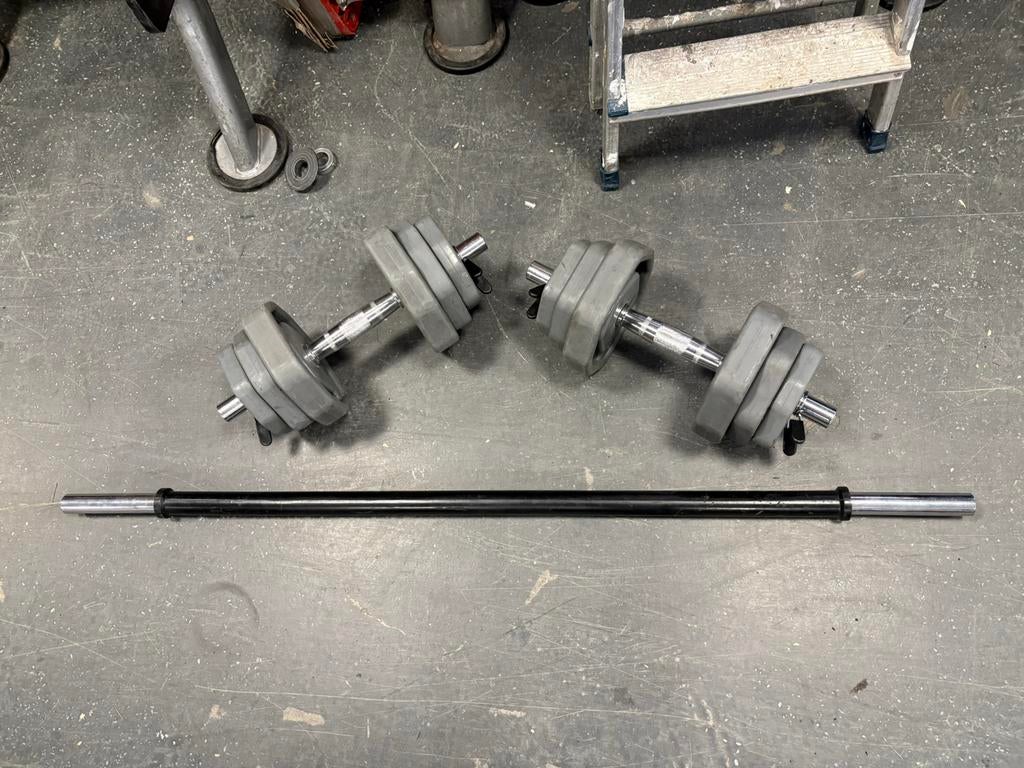 Verstelbare dumbbells gewichten en halter stang, Ophalen, Gebruikt, Verstelbare dumbbells, Stang