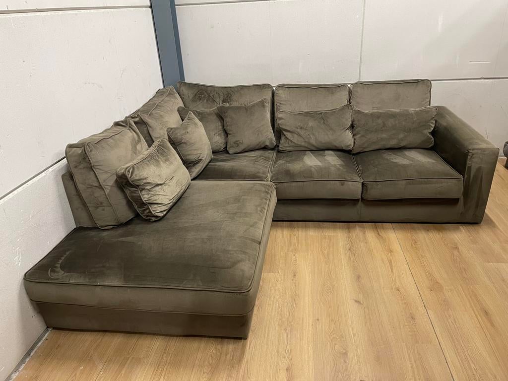 luxe suede velvet velours taupe bruin hoekbank GEREINIGD!!!