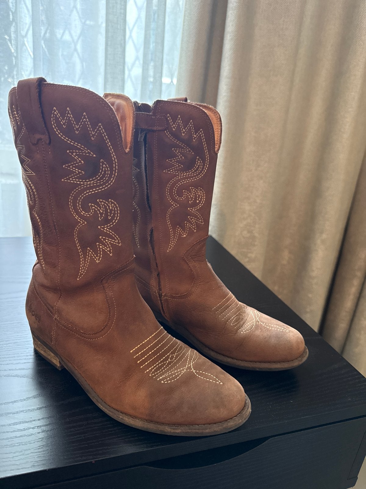 Koel Leren Cowboy Laarzen Maat 37, Ophalen, Gedragen, Bruin, Hoge laarzen