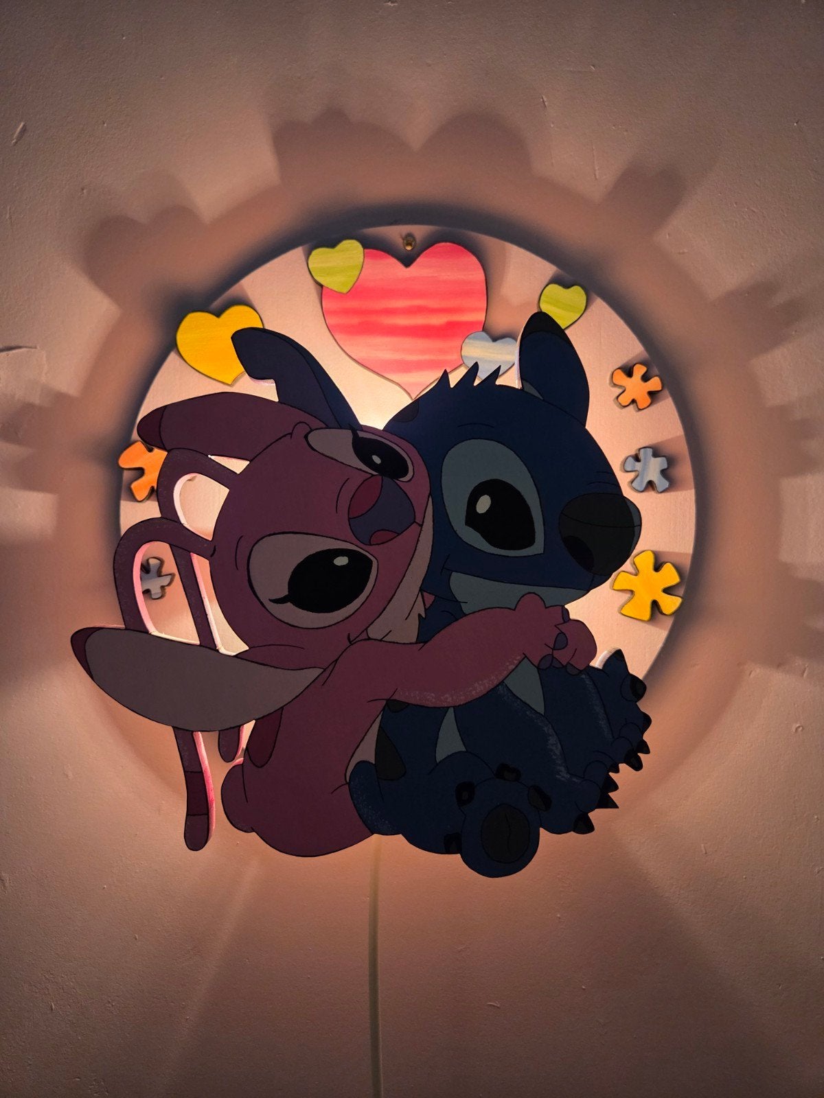 Wandlamp Stitch & Angel - Disney Lilo & Stitch Nachtlamp, Hout, Met snoer/stekker, Overige fittingen, Ophalen of Verzenden