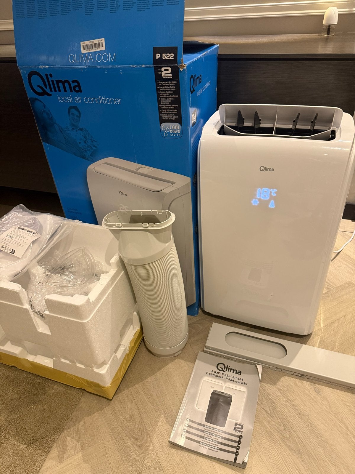 Qlima P 522 – Als Nieuw | Complete Set | Mobiele Airco, Witgoed en Apparatuur, Ophalen, Minder dan 60 m³, Nieuw, 3 snelheden of meer