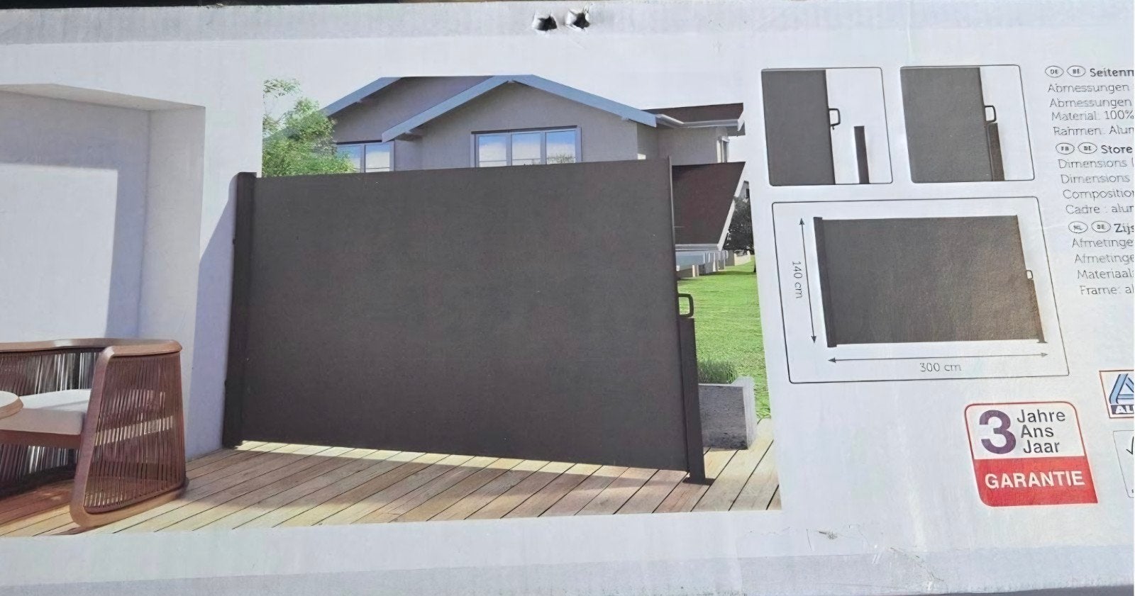Belavi Zijscherm - 300x140 cm - Nieuw in doos, Ophalen