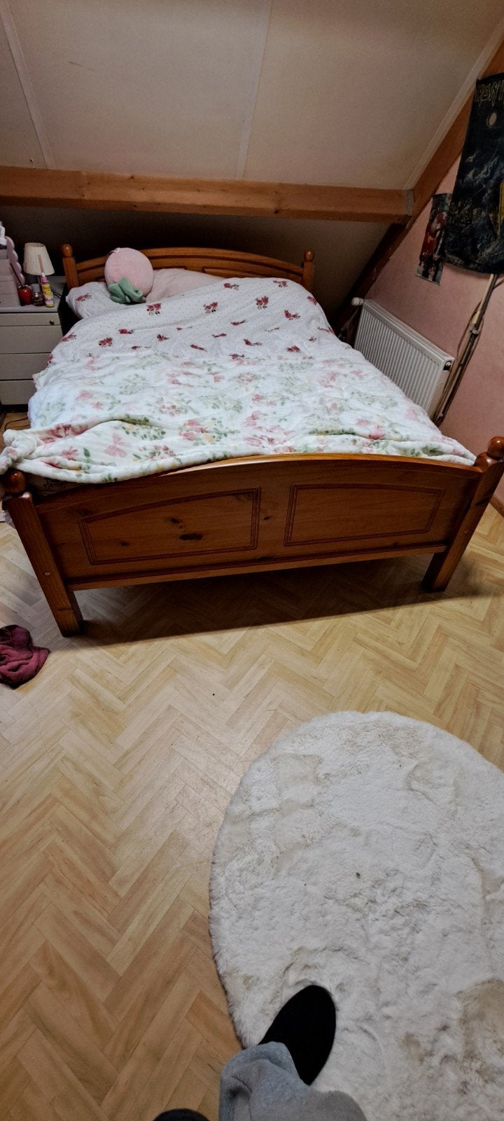 Houten tweepersoonsbed met lattenbodems, Ophalen, Gebruikt, Bruin, Tweepersoons