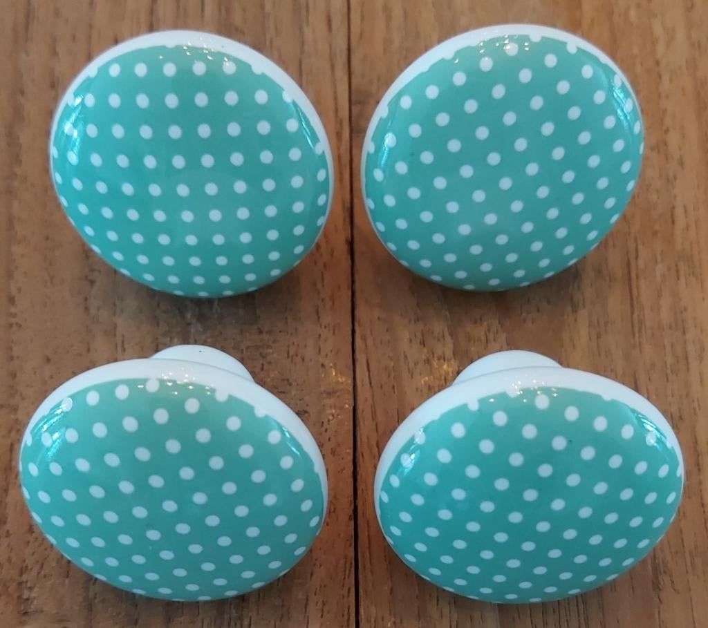 4 ronde meubelknoppen wit/groen met witte stippen, Ophalen of Verzenden, Nieuw, Minder dan 25 cm, Minder dan 100 cm
