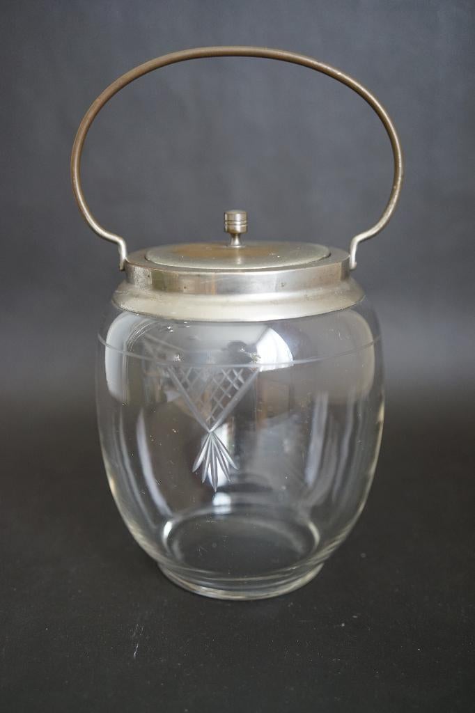 koekjes pot antiek biscuit vat koekjes trommel geslepen glas, Ophalen of Verzenden
