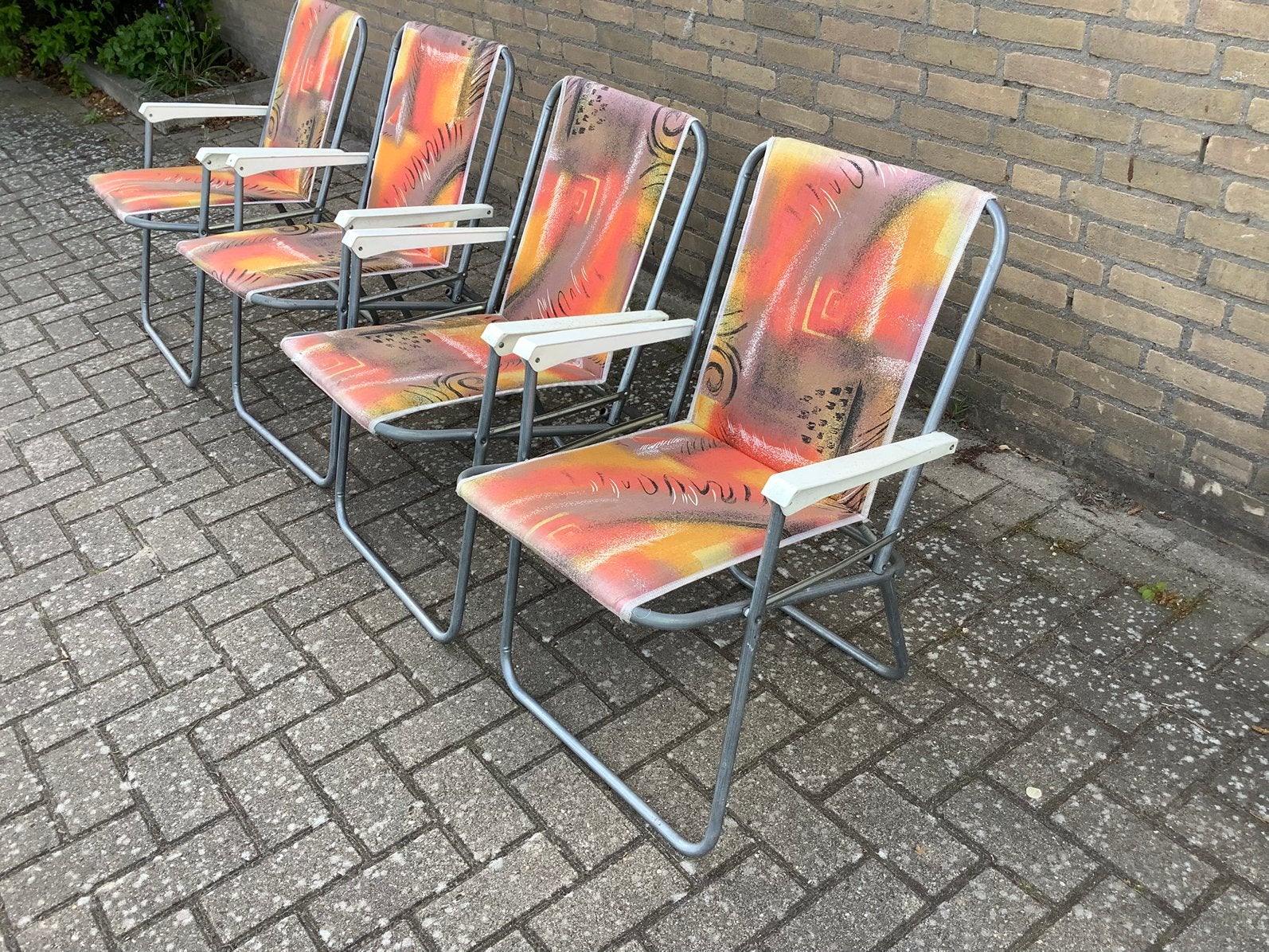 Vintage oranje klapstoelen campingstoelen, Ophalen, Gebruikt, Campingstoel